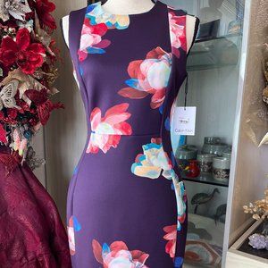 NWT=Calvin Klein-  Purple floral print scuba dress